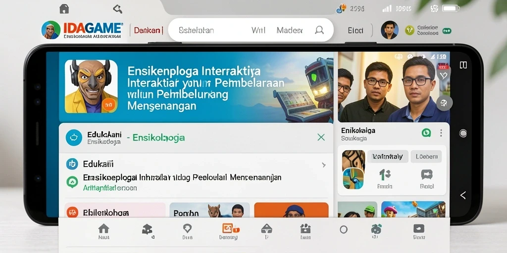 Tampilan antarmuka interaktif aplikasi Ensiklopedia IDAGAME.